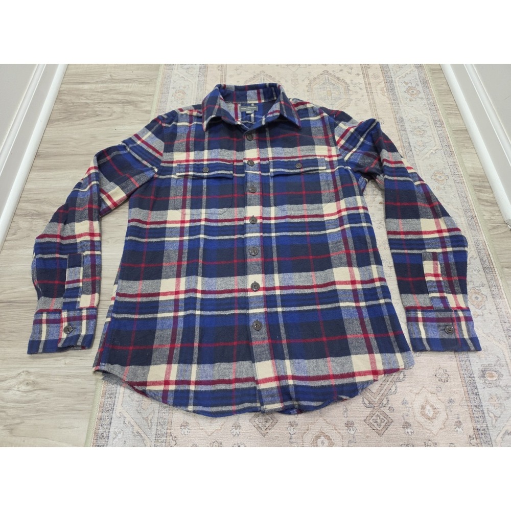 LL Bean Signature Slim Fit Plaid Flannel Button Shirt Mens Medium MT Blue Red